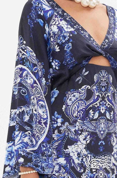 Camilla - Delft Dynasty Long Sleeve Twist Front Short Dress