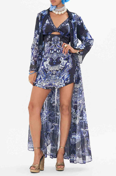 Camilla - Delft Dynasty Long Sleeve Twist Front Short Dress