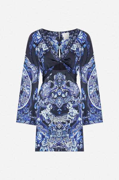 Camilla - Delft Dynasty Long Sleeve Twist Front Short Dress