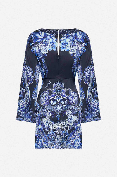 Camilla - Delft Dynasty Long Sleeve Twist Front Short Dress