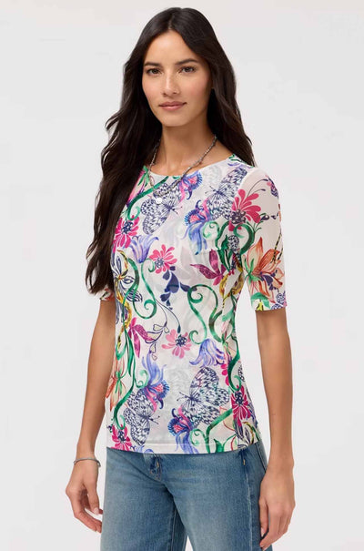 Johnny Was - Elbow Sleeve Boat Neck Mesh Top in Ruthane