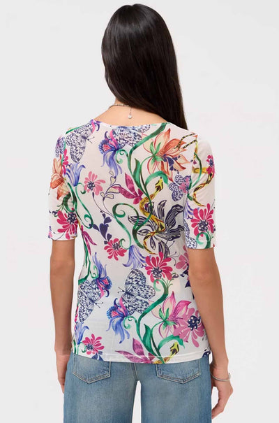 Johnny Was - Elbow Sleeve Boat Neck Mesh Top in Ruthane
