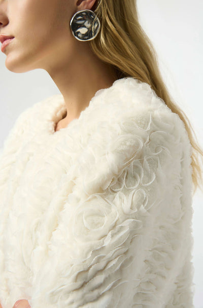 Joseph Ribkoff - Embroidered Faux Fur Collarless Jacket in Vanilla