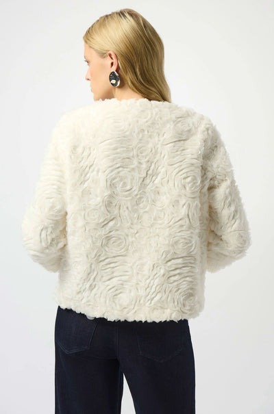 Joseph Ribkoff - Embroidered Faux Fur Collarless Jacket in Vanilla