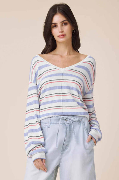 Splendid - Erica Stripe Sweater in White/Azure/Firework