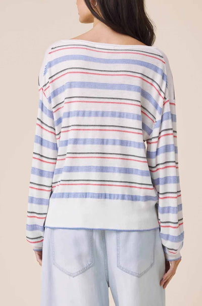 Splendid - Erica Stripe Sweater in White/Azure/Firework