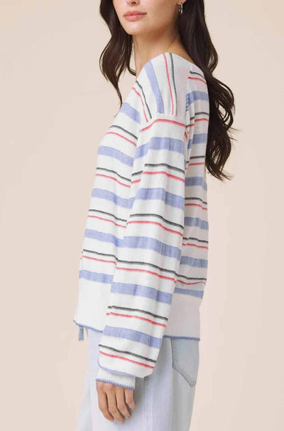 Splendid - Erica Stripe Sweater in White/Azure/Firework
