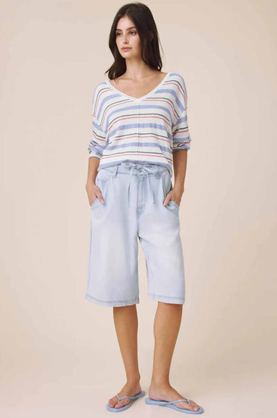 Splendid - Erica Stripe Sweater in White/Azure/Firework