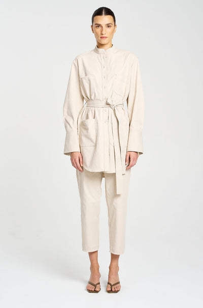 Mela Purdie - Tapered Flat Pant in Gravitene in Flax