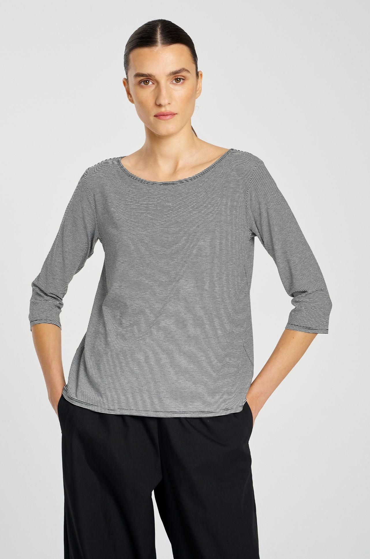Mela Purdie - Relaxed Boat Neck in Caviar Stripe Jersey