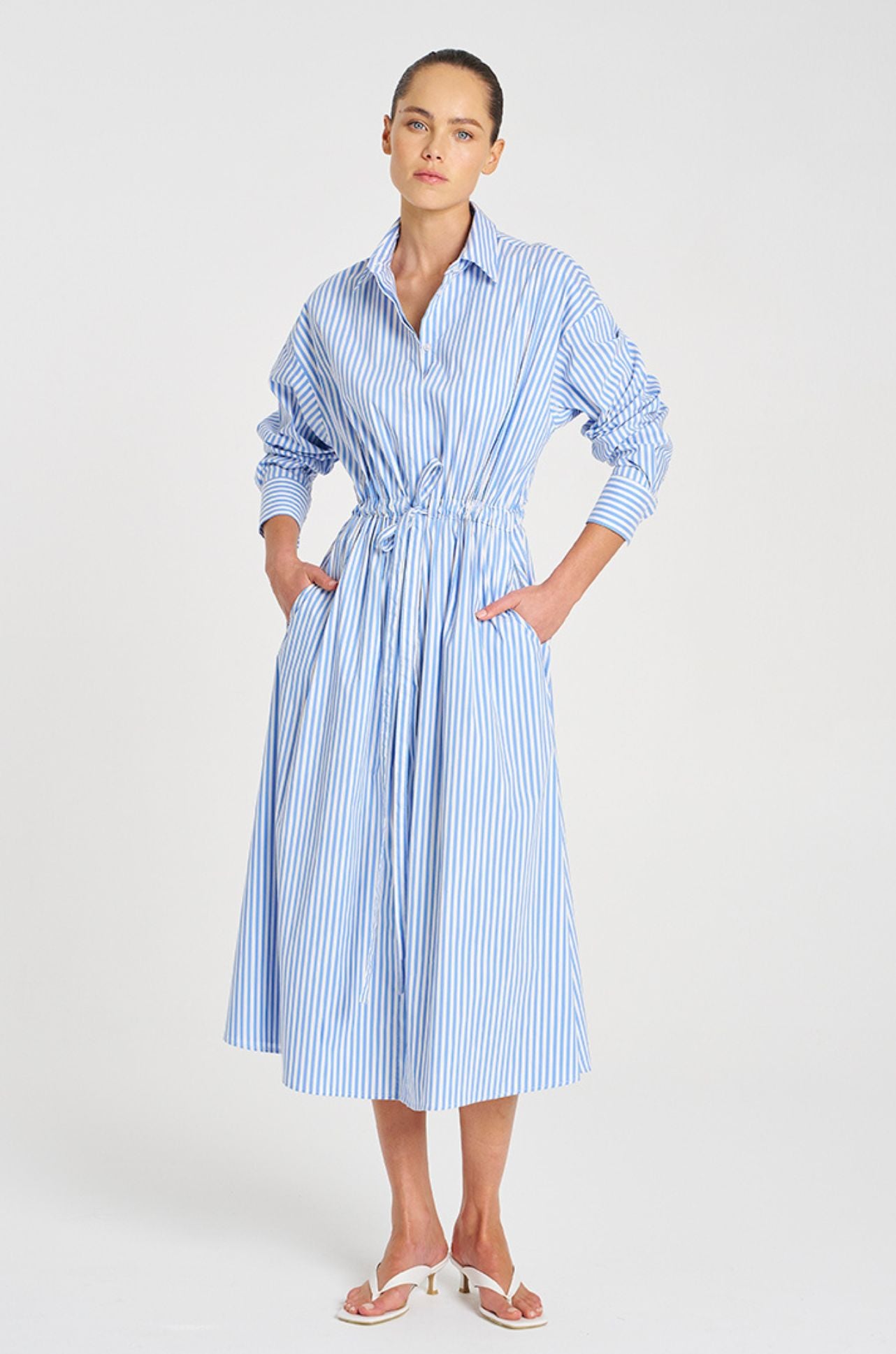 Mela Purdie - Draw Waist Dress in Miami Stripe Microprene