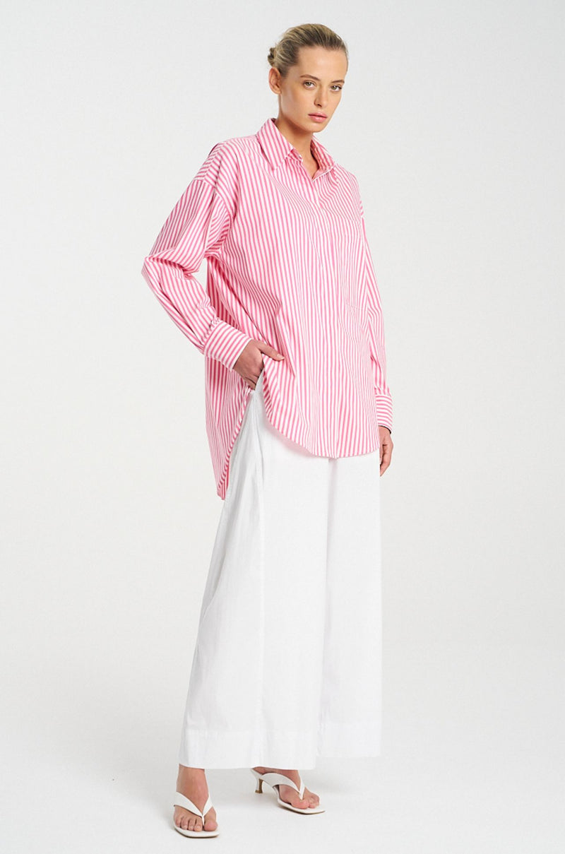 Mela Purdie - Relaxed Pocket Shirt in Hot Pink Stripe Microprene