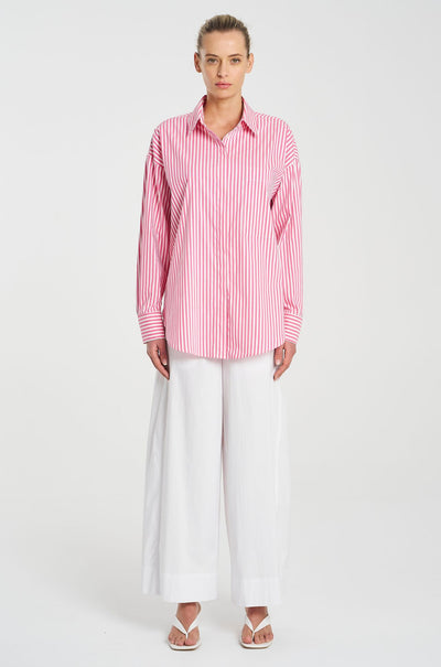 Mela Purdie - Relaxed Pocket Shirt in Hot Pink Stripe Microprene