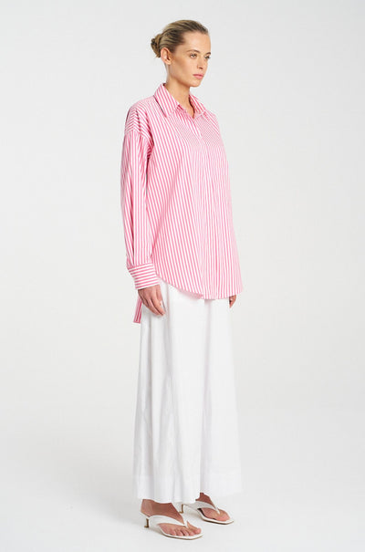 Mela Purdie - Relaxed Pocket Shirt in Hot Pink Stripe Microprene