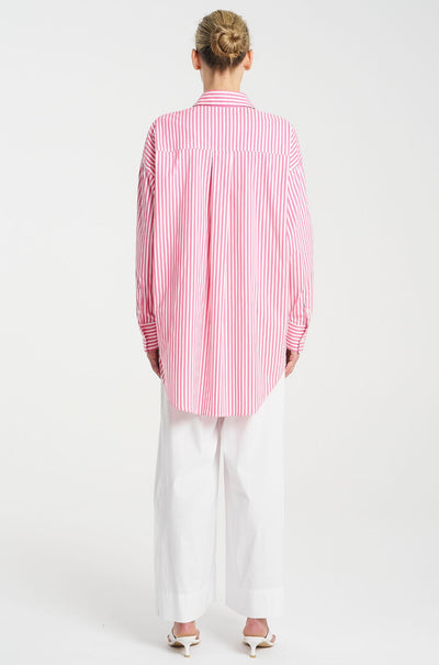 Mela Purdie - Relaxed Pocket Shirt in Hot Pink Stripe Microprene
