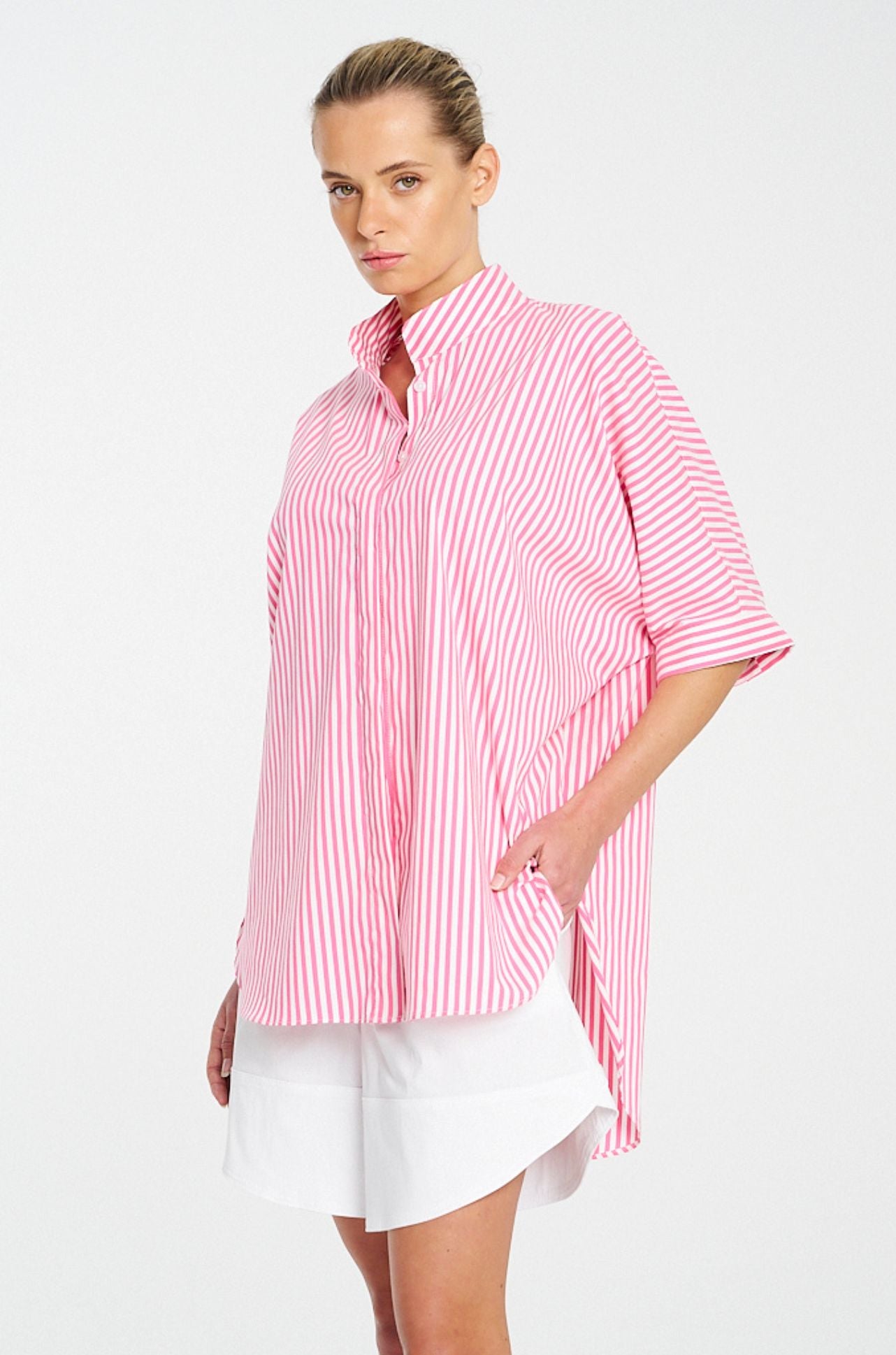 Mela Purdie - Villa Overshirt in Stripe Microprene