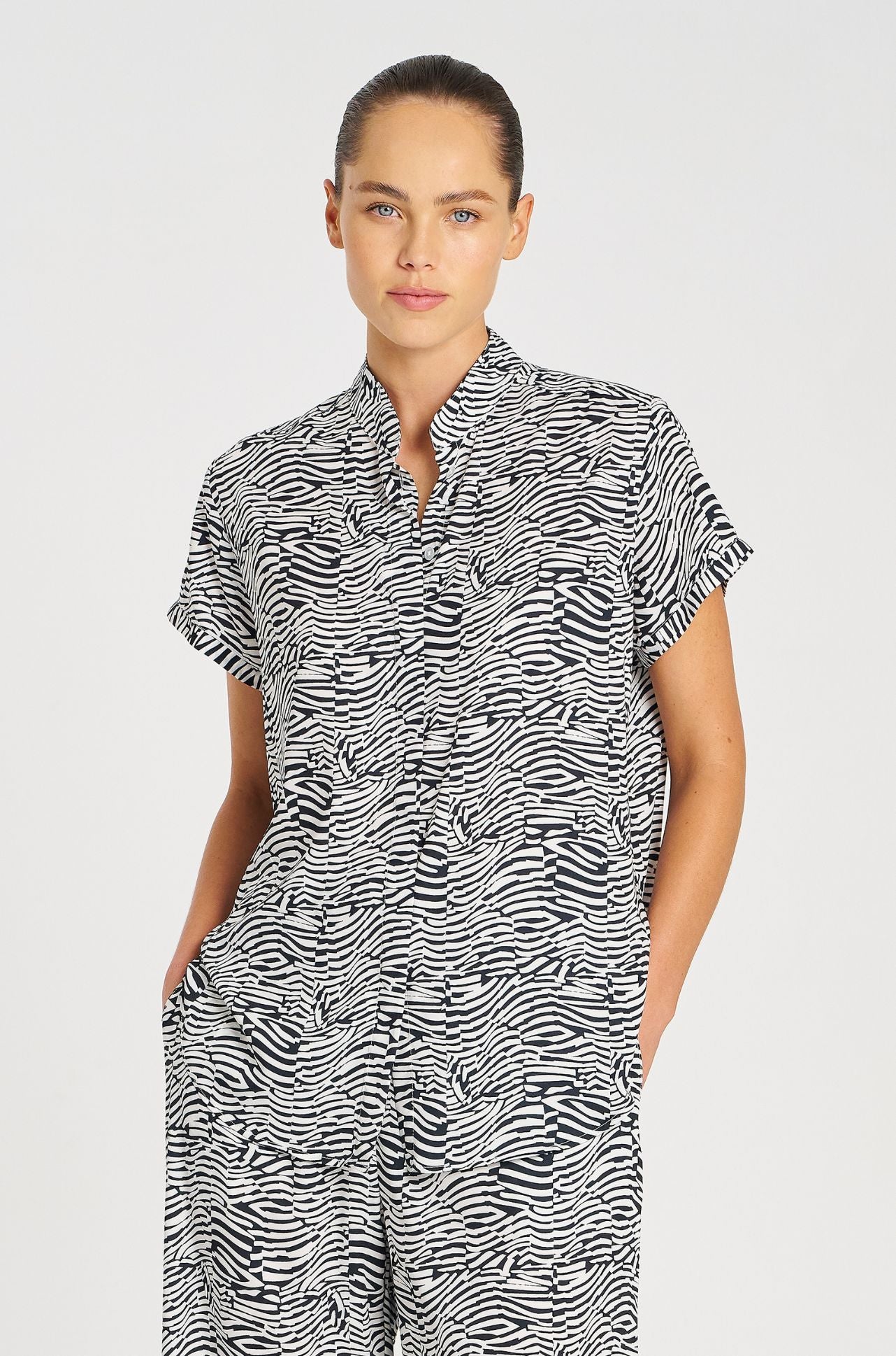 Mela Purdie - Stand Shirt in Terrain Print Charmeuse