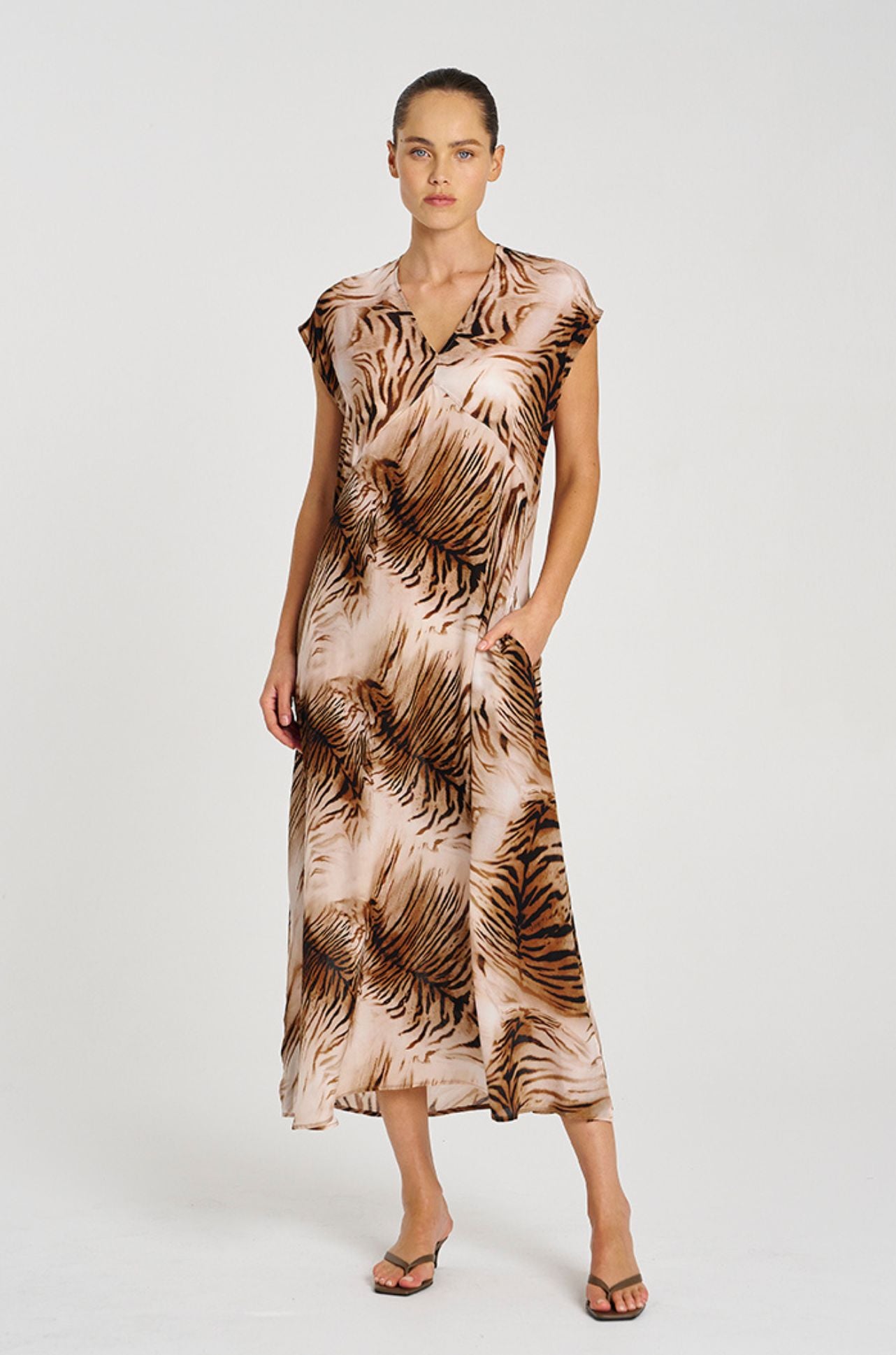 Mela Purdie - Maxi Slice Dress in Silk Tiger Print