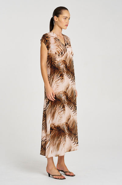 Mela Purdie - Maxi Slice Dress in Silk Tiger Print