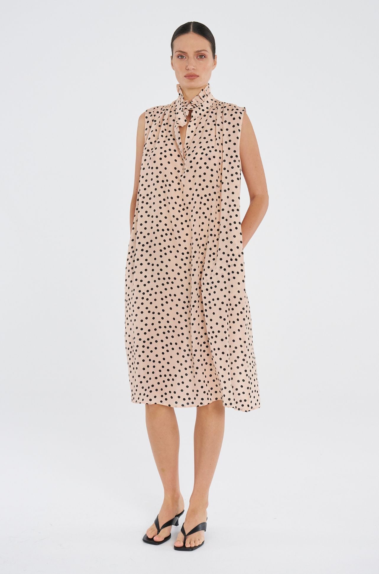 Mela Purdie - Frill Tank Dress in Scattered Spot Silk Print
