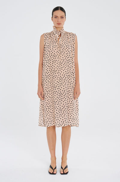 Mela Purdie - Frill Tank Dress in Scattered Spot Silk Print