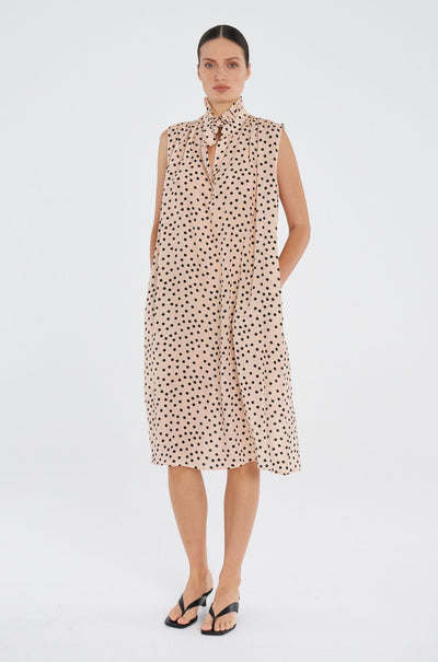 Mela Purdie - Frill Tank Dress in Scattered Spot Silk Print