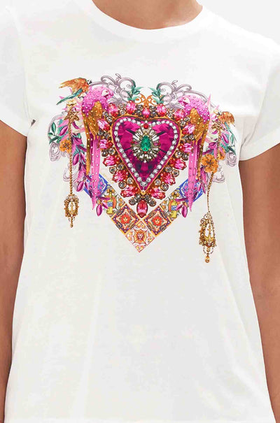 Camilla - Flowers Of Neptune Organic Slim Fit White Tee