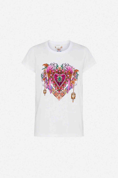 Camilla - Flowers Of Neptune Organic Slim Fit White Tee