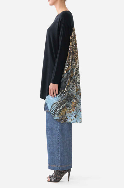 Camilla - Fiesta, Siesta, Repeat Knit Jumper w/ Pleated Silk Back