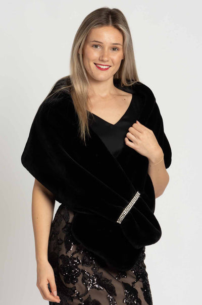 Joseph Ribkoff - Faux Fur Cover-Up w/ Rhinestone Loop