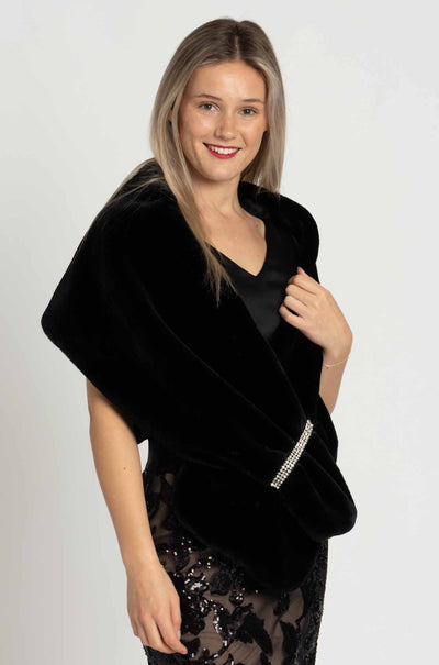 Joseph Ribkoff - Faux Fur Cover-Up w/ Rhinestone Loop