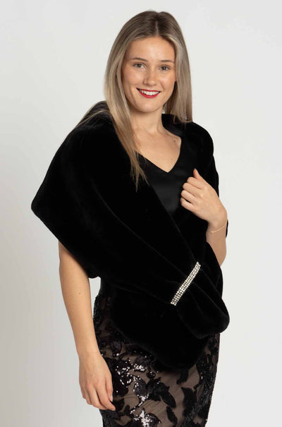 Joseph Ribkoff - Faux Fur Cover-Up w/ Rhinestone Loop