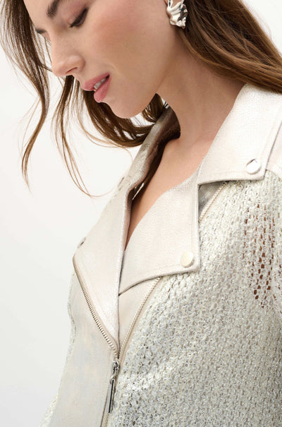 Joseph Ribkoff - Faux Suede Foiled Knit Moto Jacket