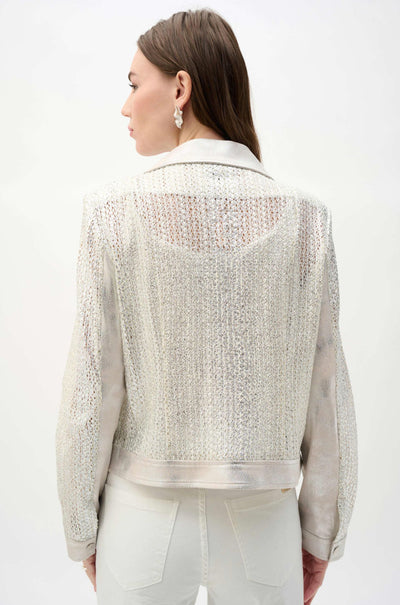 Joseph Ribkoff - Faux Suede Foiled Knit Moto Jacket
