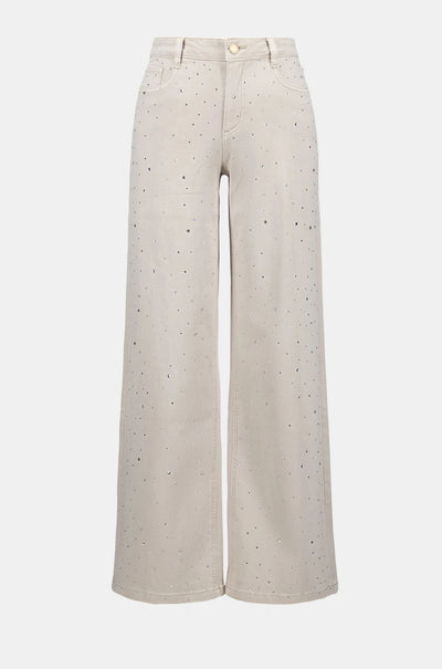 Joseph Ribkoff - Featherweave Denim Wide Leg Jeans with Rhinestones