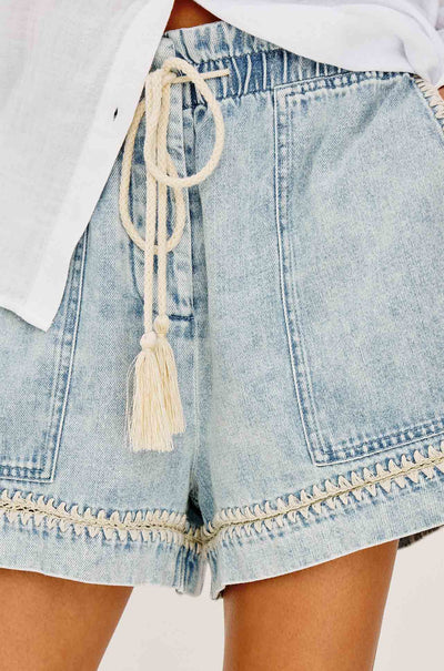 Rails - Foster Short in Bleached Indigo Blanket Stitch