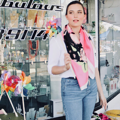 Valetta Silk Scarves - Frida Kalho Scarf in Pink
