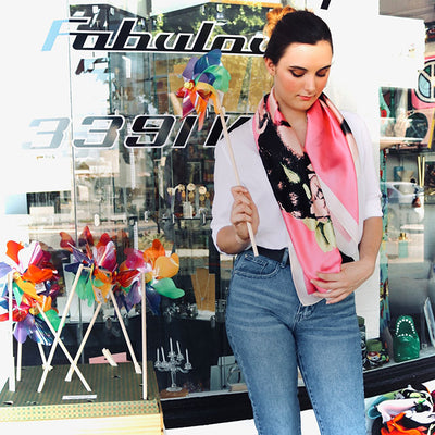 Valetta Silk Scarves - Frida Kalho Scarf in Pink