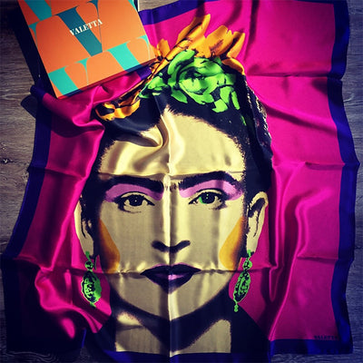 Valetta Silk Scarves - Frida Kalho Scarf in Purple