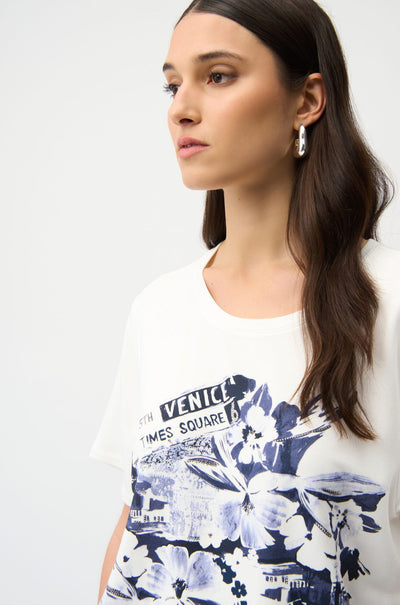 Joseph Ribkoff - Front Print Straight Tshirt with Rhinestones