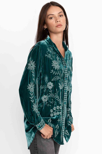 Johnny Was - Georgina Velvet Oversized Shirt in Deep Teal
