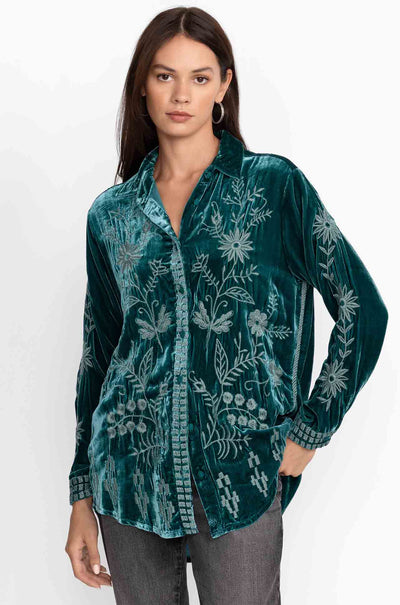 Johnny Was - Georgina Velvet Oversized Shirt in Deep Teal