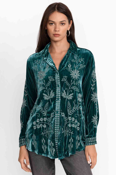 Johnny Was - Georgina Velvet Oversized Shirt in Deep Teal