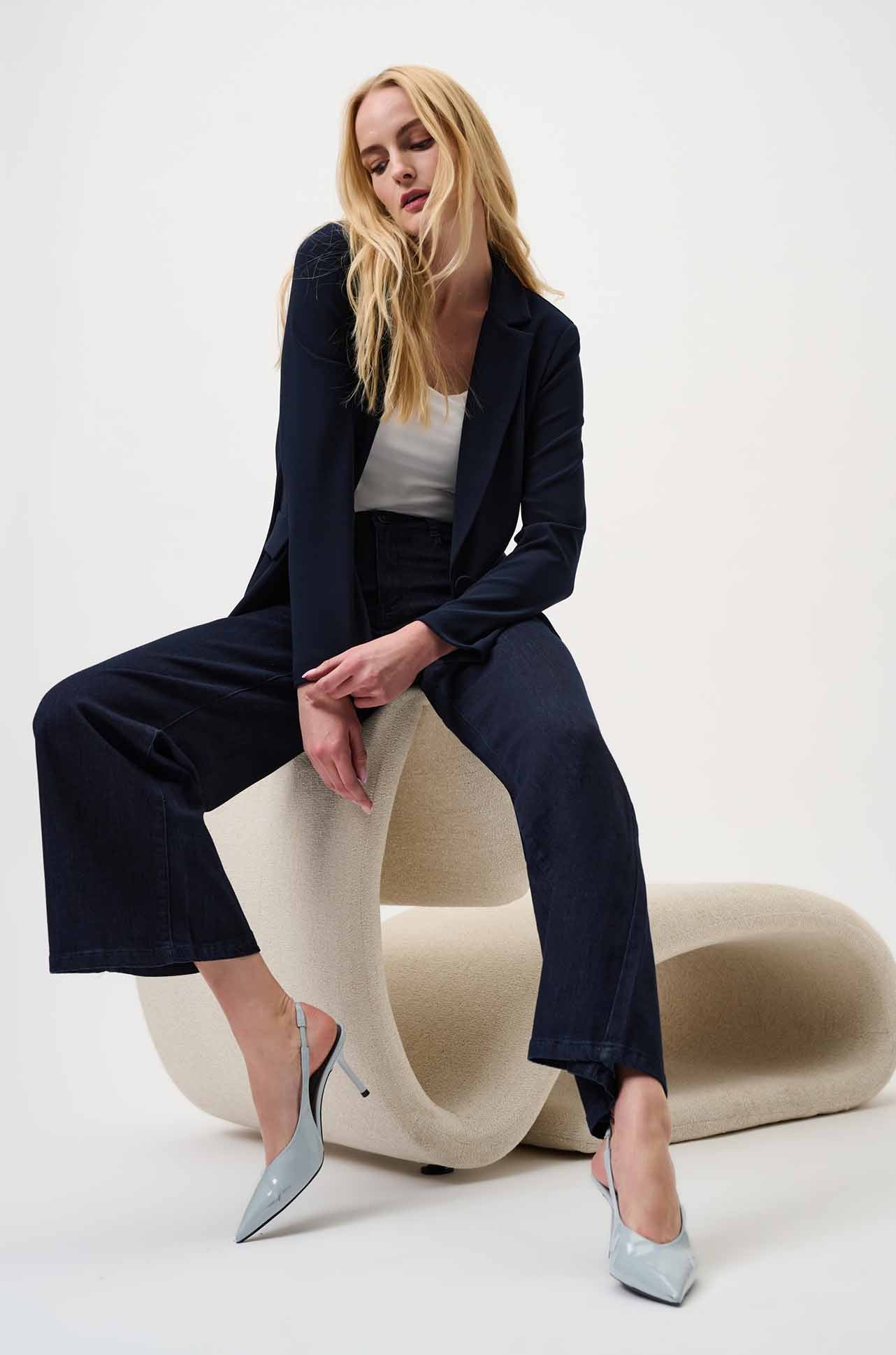 Joseph Ribkoff - Goldie Classic Wide-Leg Stretch Jeans in Dark Blue Denim