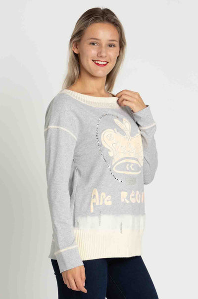 Elisa Cavaletti - Grey L/S Top w/ Orange EC Crown