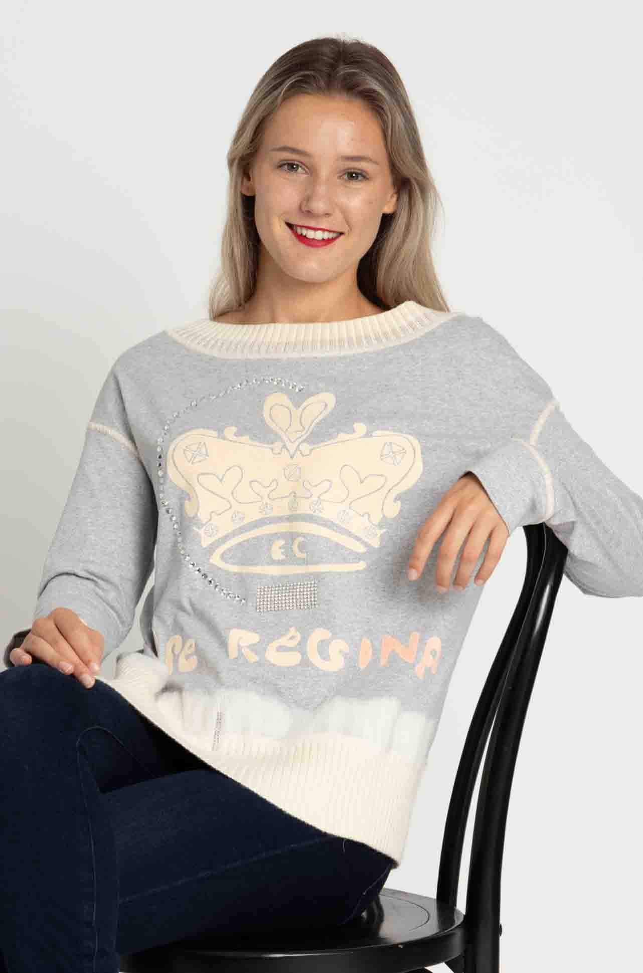 Elisa Cavaletti - Grey L/S Top w/ Orange EC Crown