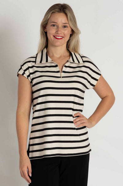 Mela Purdie - Half Zip Shell in Trunk Stripe Knit