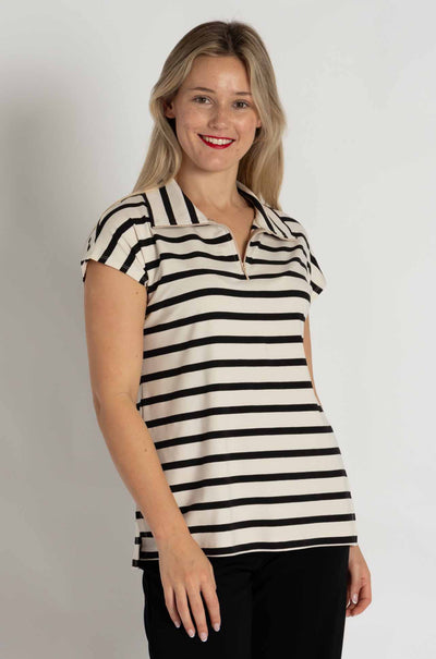 Mela Purdie - Half Zip Shell in Trunk Stripe Knit
