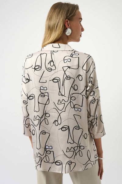 Joseph Ribkoff - Hammered Satin Abstract Face Print Boxy Top