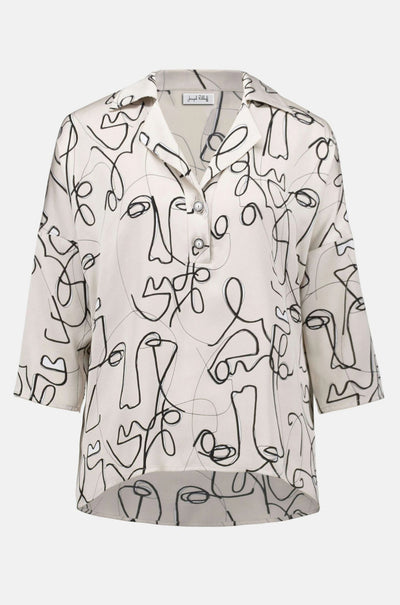 Joseph Ribkoff - Hammered Satin Abstract Face Print Boxy Top